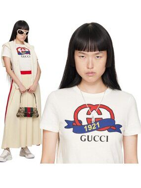 GUCCI T-SHIRT COTTON JERSEY G 1921 PRINT SHORT SLEEVE TOP